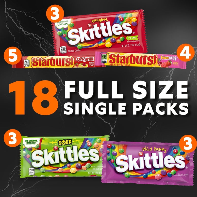 Skittles & Starburst Variety Pack Gummy Candy Assortment -18 Bars Box - Sherry Wholesale - Distributors and wholesale in United States