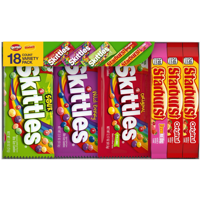 Skittles & Starburst Variety Pack Gummy Candy Assortment -18 Bars Box - Sherry Wholesale - Distributors and wholesale in United States
