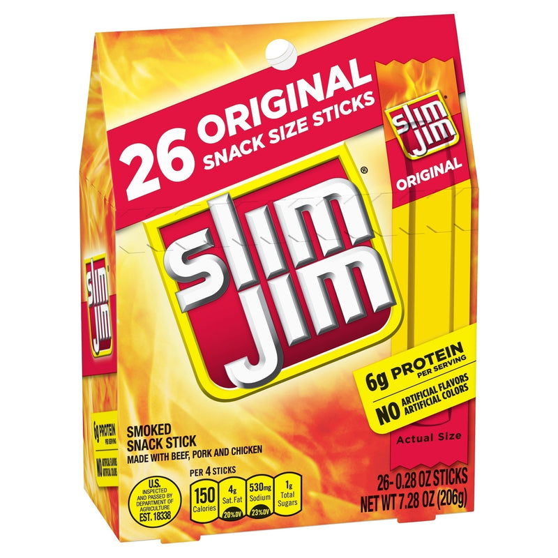 Slim Jim Original Smoked Snack Stick, 0.28 oz, 26 counts (Pack of 2) - Sherry Wholesale - Distributors and wholesale in United States