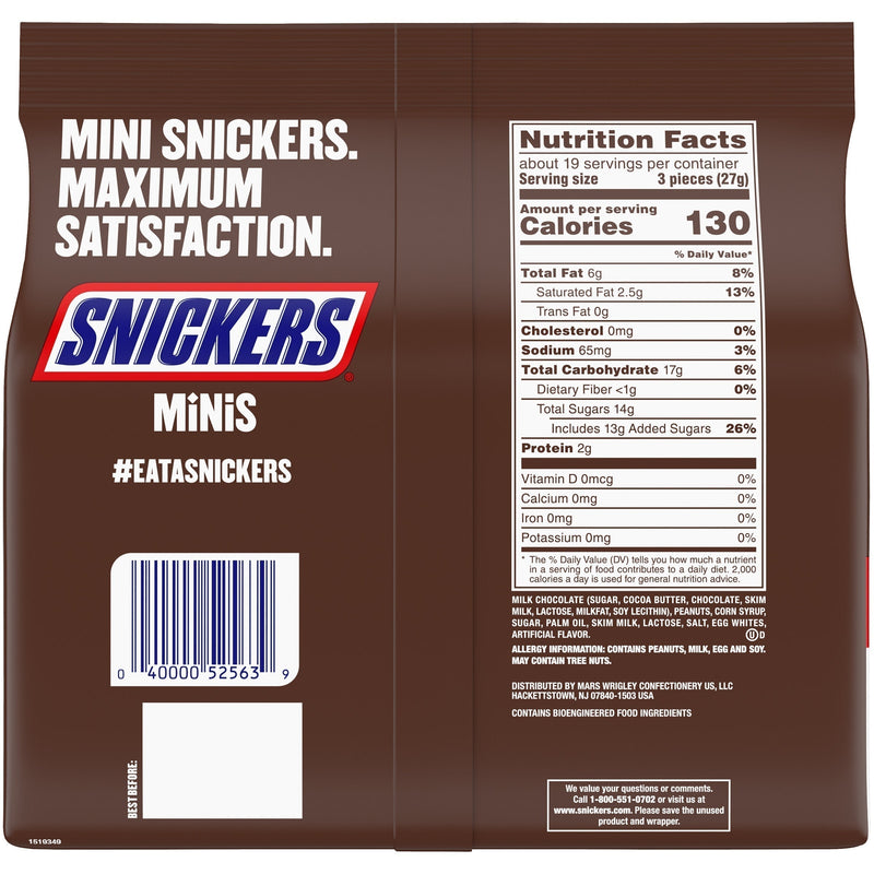 Snickers Minis Size Milk Chocolate Candy Bars, Family Size 18 oz 57 Ct (Pack of 2) - Sherry Wholesale - Distributors and wholesale in United States
