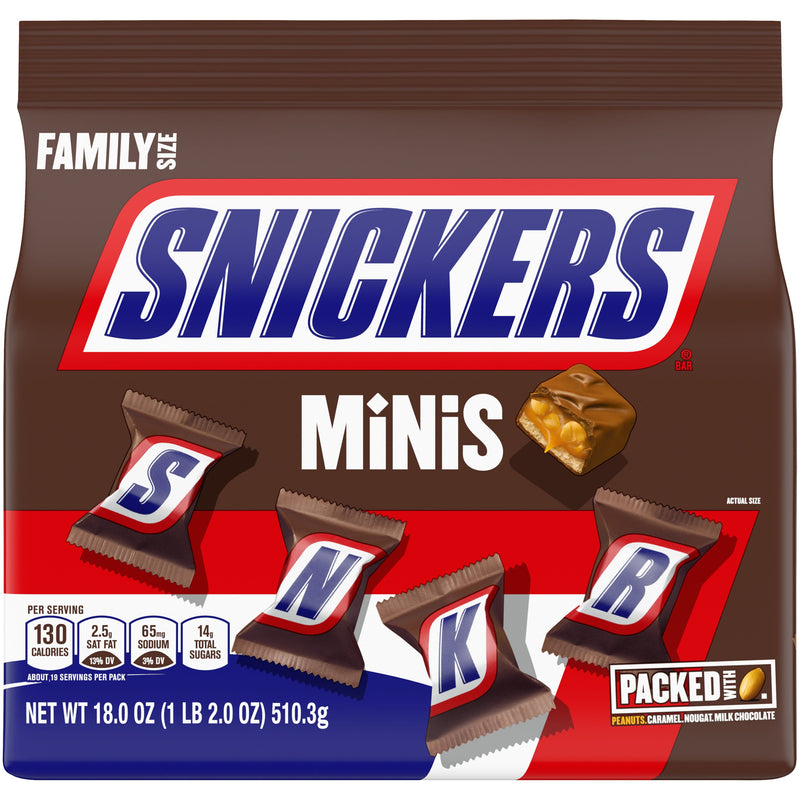 Snickers Minis Size Milk Chocolate Candy Bars, Family Size 18 oz 57 Ct (Pack of 2) - Sherry Wholesale - Distributors and wholesale in United States