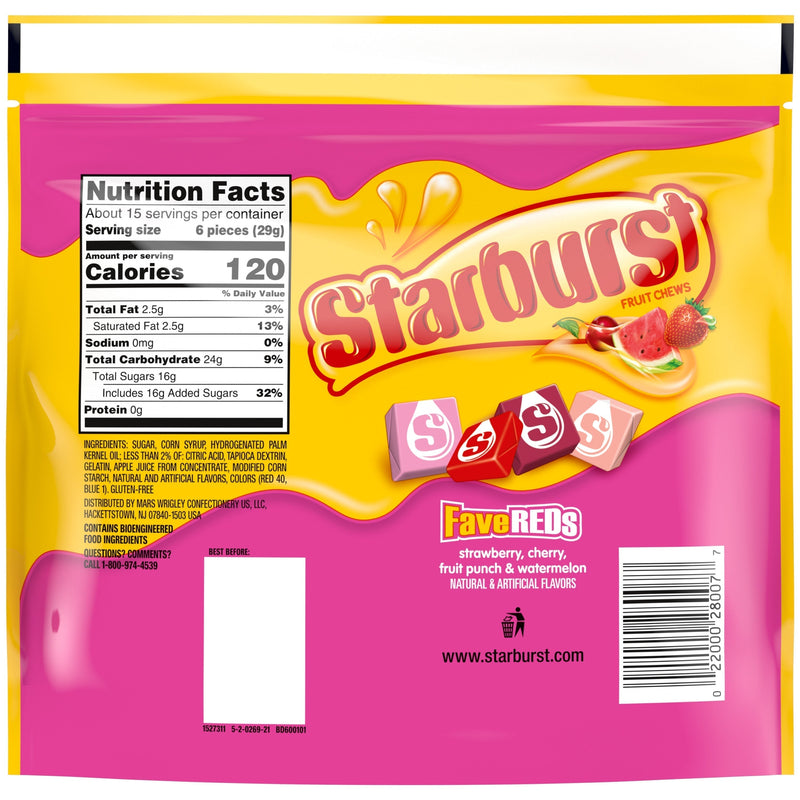 Starburst Favereds Fruit Chews Gummy Candy, Sharing Size - 15.6 oz Bag., 5 pk. - Sherry Wholesale - Distributors and wholesale in United States
