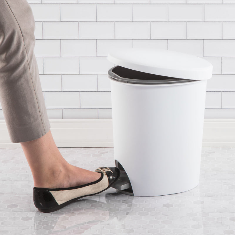 Sterilite 2.6 gal Plastic Ultra™ Step On Bathroom Trash Can, White SN Distributors Sterilite 