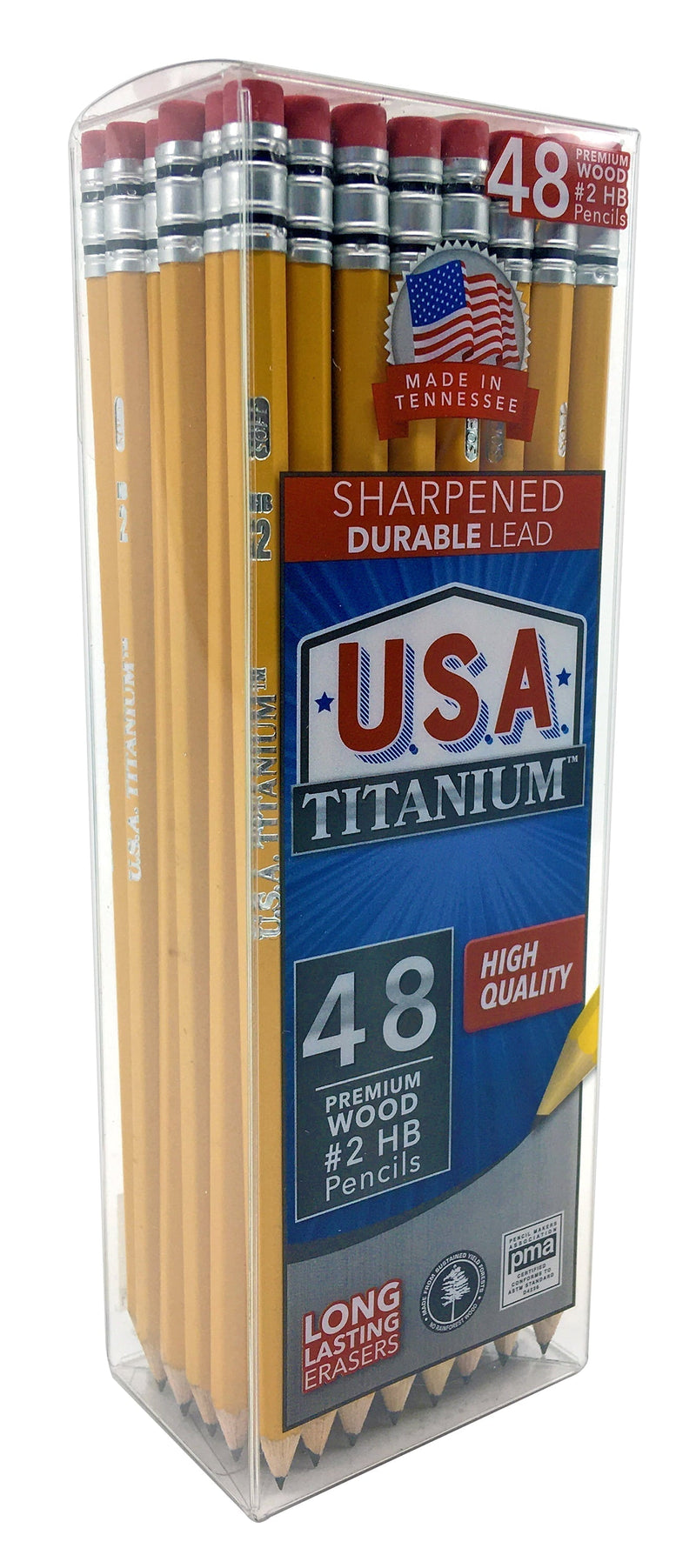 USA Titanium Premium Yellow No.2 Pencils 48 Count Sharpened Woodcase Pencils SN Distributors USA Titanium 