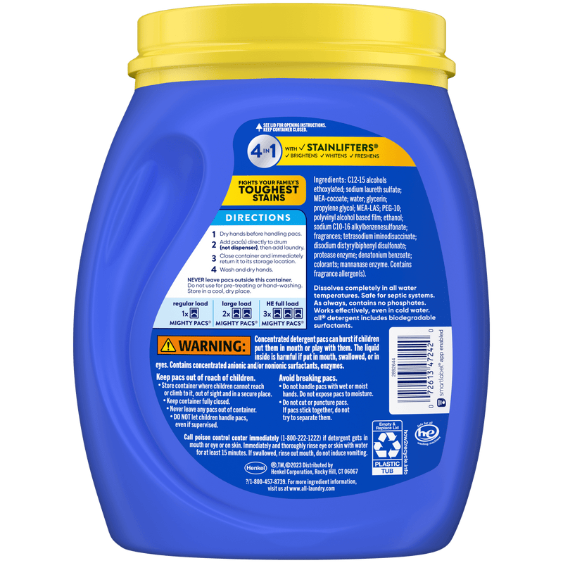 all Mighty Pacs Laundry Detergent Pacs, Fresh Clean 4 in 1 with Stainlifters, Sunshine Fresh, 75 Count - Sherry Wholesale - Distributors and wholesale in United States